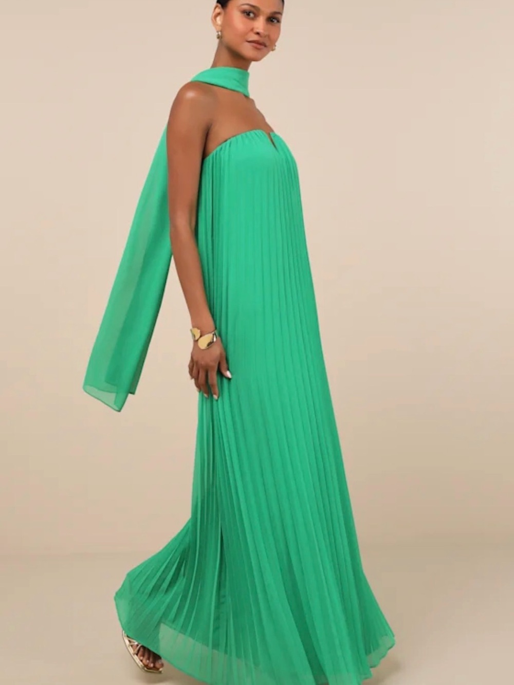 Lulu's Emerald Green Pleated Maxi Dress